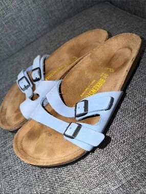 Birkenstock Women Light Blue Double-Buckle Slide Sandals